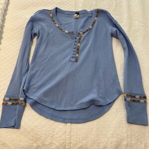 We the free Rainbow Blue Henley Long Sleeve Top